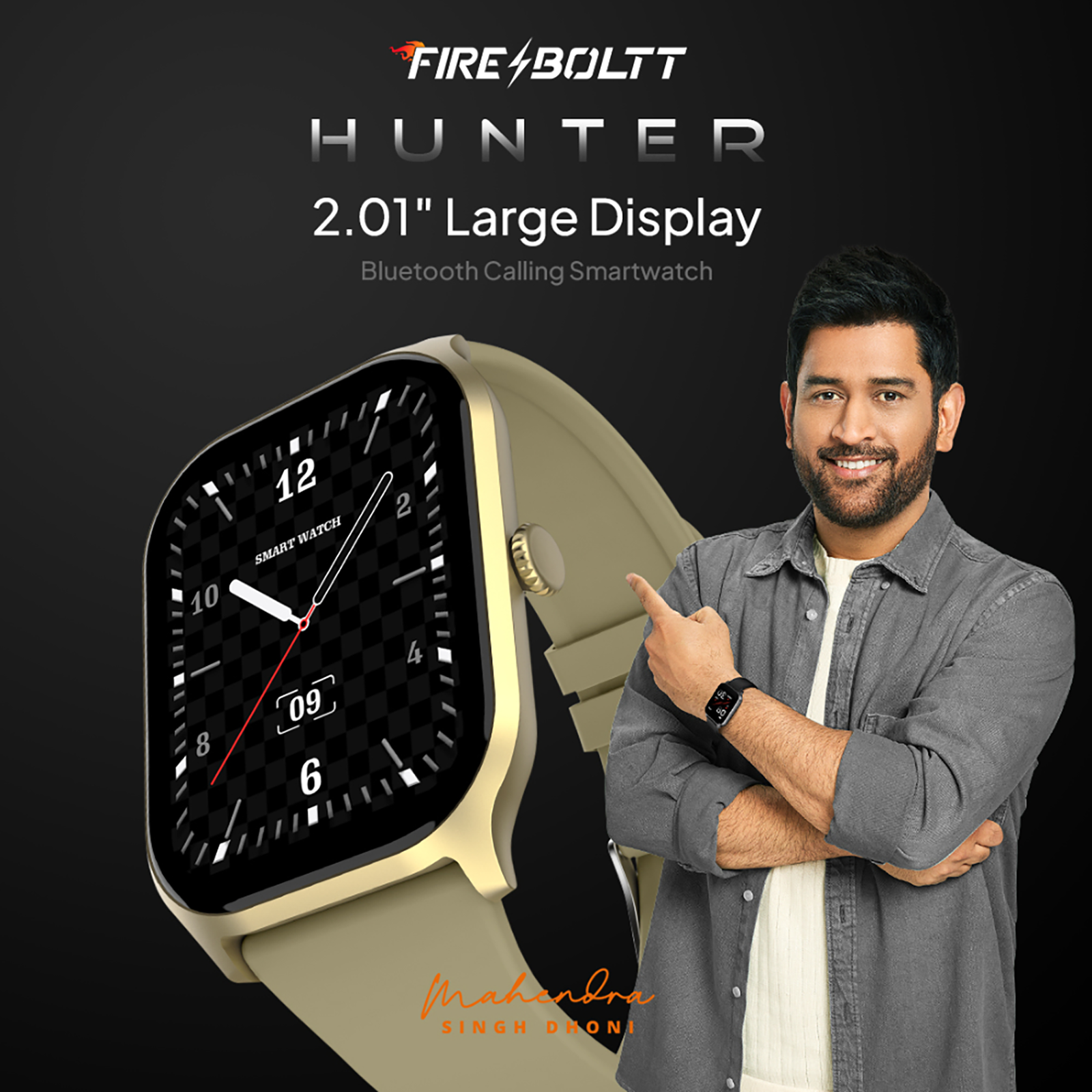 Buy Fire Boltt Hunter Smartwatch with Bluetooth Calling 51.05mm TFT Display IP67 Water Resistant Champagne Gold Strap Online Croma